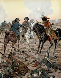 Österrikes fälttåg (1805): I slaget vid Ulm (mellan 15 och 17 oktober 1805) bad Louis Alexandre (Louis-Alexandre) Berthier (1753-1815) och Joachim Murat (1767-1815) kejsaren att flytta bort från slagfält för hans säkerhet - I "" Napoleon" av