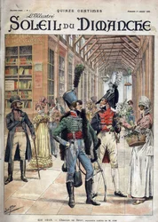Var och en sin egen blomma. En soldat köpte blommor av en försäljare i ett täckt galleri i Paris 1816. Från en akvarell av Mr Job. Gravyr i "Le sun-du-dimanche", LE 1 JANUARI 1899.