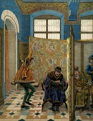 Frankrikes historia under medeltiden (medeltiden): En av herrarna i Connetable of Saint Pol gör narr av kungen av England (hans allierade) innan kungen av Frankrike Ludvig XI sa den försiktiga (1423-1483) när en Edward IV:s utsända kom för att träffa L