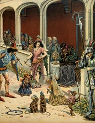 Frankrikes historia under medeltiden (medeltiden): Kungen av Frankrike Ludvig XI säger att den försiktige (1423-1483) åldras i sitt slott Plessis-les-Tours (Plessis les Tours) (Plessis-les-Tours) (Plessis) ez Tours) i sällskap med bohemer som kom för att e