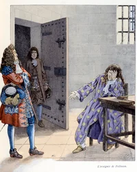 Illustration från boken "A la Glory des Betes"" text av A Fabre, teckningar av Jacques Marie Gaston Onfray de Breville dit JOB (1858-1931), förlag Maison Alfred Mame et fils: L’araignee de Pellisson (Ami de Fouquet och sekreterare för Ludvig XIV, han var l