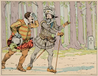Illustration hämtad från boken "" Le bon roy Henri"", illustrerad av Jacques Marie Gaston Onfray de Breville dit JOB (1858-1931): Henri IV ger sin benådning till Charles de Lorraine (1554-1611) hertig av Mayenne efter att ha tvingat honom till lite träning