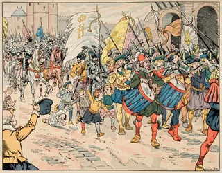 Illustration hämtad från boken "" Le bon roy Henri"", illustrerad av Jacques Marie Gaston Onfray de Breville dit JOB (1858-1931): Inskriven av Henri IV i Paris den 21 mars 1594 - Privat samling
