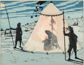 Illustration hämtad från boken "Le bon roy Henri", illustrerad av Jacques Marie Gaston Onfray de Breville dit JOB (1858-1931): Henri IV efter sin seger i slaget vid Arques (1589) - Privat samling