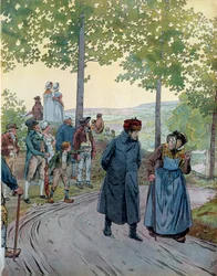 I Tarare konverterar kejsar Napoleon I Bonaparte (1769-1821) med en god gammal man som inte gissade att kejsaren, i denna borgerliga kostym i resehatt, frågat honom vad som hade att vinna på att byta mellan Capet och Napoleon, den sistnämnde. svarade honom