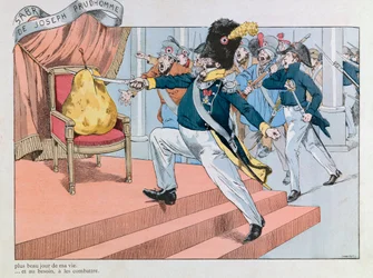 Jacques Marie Gaston Onfray de Breville dit JOB (1858 - 1931); Illustration hämtad från boken "" Les epees de France"": Louis philippe chasse du trone (Joseph Prudhommes Saber "" Denna sabel är den vackraste dagen i mitt liv. Den kommer att tjäna mig att f