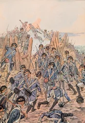 Jacques Marie Gaston Onfroy de Breville dit JOB (1858-1931) - Amerikaner attackerar en skans i Yorktown den 14 oktober