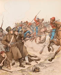 Jacques Marie Gaston Onfroy de Breville dit JOB (1858-1931) - Fransk militär under Napoleonkampanjerna med smeknamnet Marie Louise 1815 i strid mot kosackerna, privat samling