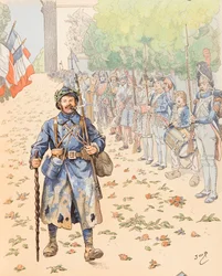 Jacques Marie Gaston Onfroy de Breville dit JOB (1858-1931) - Le triumphe du poilu (allegori om den franska militären som hyllar de håriga), Collection privee