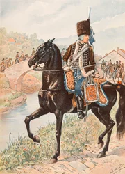 Jacques Marie Gaston Onfroy de Breville dit JOB (1858-1931) - Alltid de franska truppernas outfit: Överste av husarerna i Chamborant (1784), privat samling