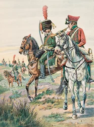 Jacques Marie Gaston Onfroy de Breville dit JOB (1858-1931) - Alltid de franska truppernas outfit: Trumpet of the Legers Horses of Arenbergf (1807), Privat samling