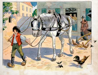 Joachim Murat (1767-1815) är 12 år på sin fars gästgiveri. Gravyr av Jacques Marie Gaston Onfray de Breville dit Job (1858-1931)