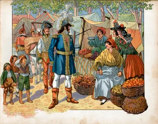 Joachim Murat (1767-1815) på trappan i Spanien. Gravyr av Jacques Marie Gaston Onfray de Breville dit Job (1858-1931)