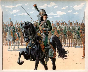 Joachim Murat (1767-1815) då överste under det italienska fälttåget. Gravyr av Jacques Marie Gaston Onfray de Breville dit Job (1858-1931)