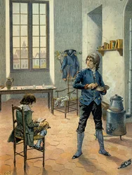 Napoleon I Bonaparte (1769-1821) i garnison i Auxonne med sin bror Louis Bonaparte (1778-1846) läser mellan 1788 och 1789. Illustration av Jacques Marie Gaston Onfray de Breville dit JOB (1858-1931)