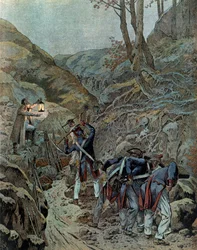 Preussenkampanj (1806): Trupperna arbetade på att bredda en passage för kanoner vid foten av berget Iena på tröskeln till slaget (som väcktes den 14 oktober